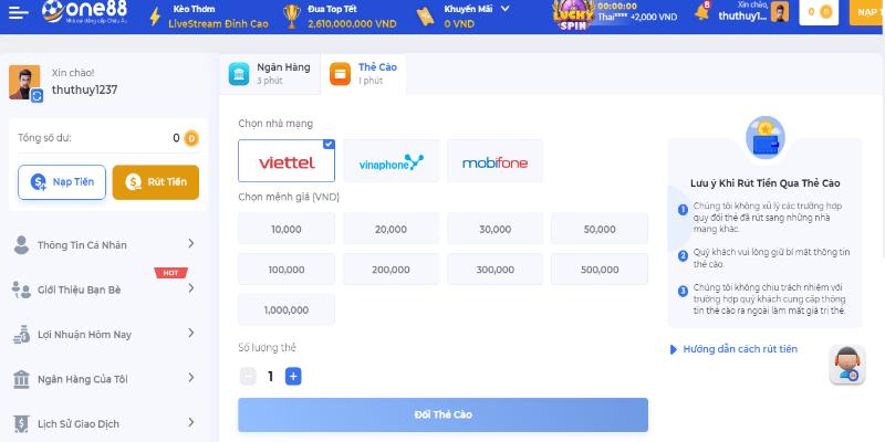 Các bước rút tiền thưởng thông qua thẻ cào cũng siêu đơn giản