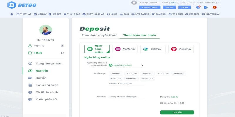 Nộp tiền vốn ở đây đang hỗ trợ người chơi với rất nhiều các phương thức