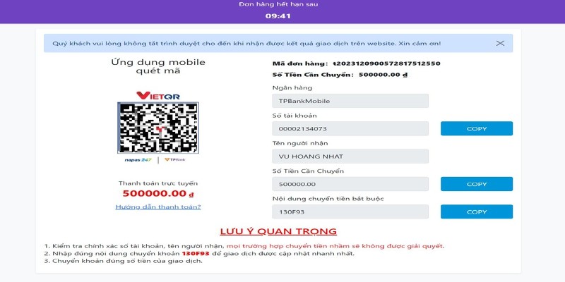 Không lưu số tài khoản khi nạp tiền Bet88